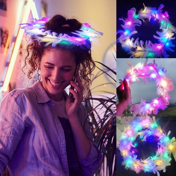 Marryso Wreath for Front Door Luminous Angel Feather Garland Feather Glitter Headdress Small Gift 1PCS