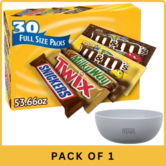 Mars Chocolate Bars Variety Pack  Full-Size (30 Pack)- With Olive White Bowl By OMA