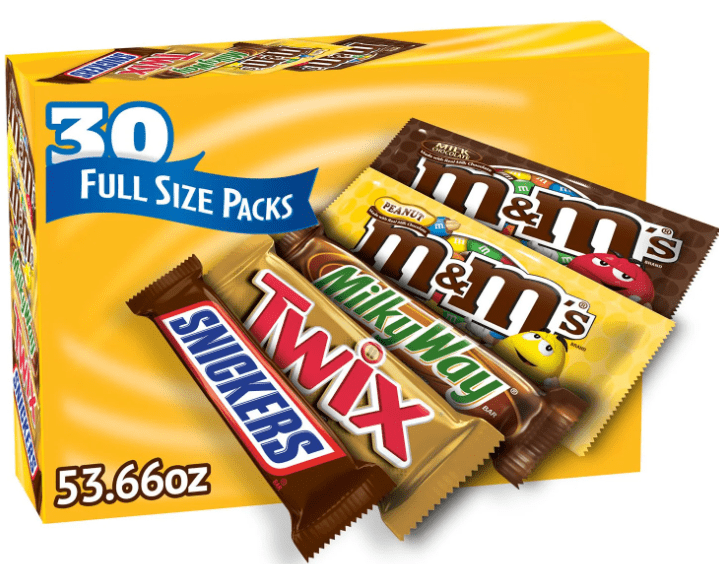 Mars Chocolate Candy Bars Variety Pack, Full Size, 30 Count | Snickers, Twix, M&M’s & More