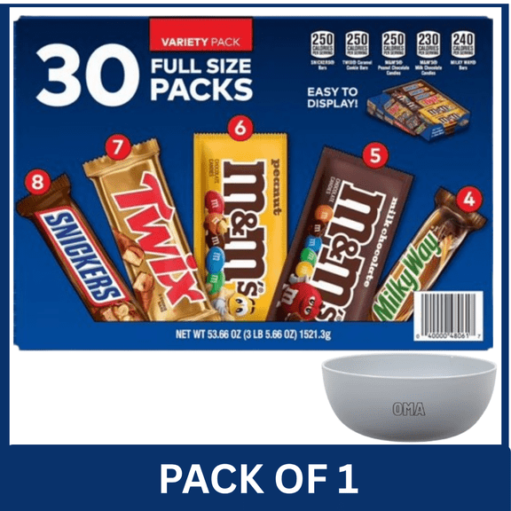 Mars Chocolate Candy Bars Variety Pack Full Size, 30 pk Pack of 1 with Serving Bowl by OMA