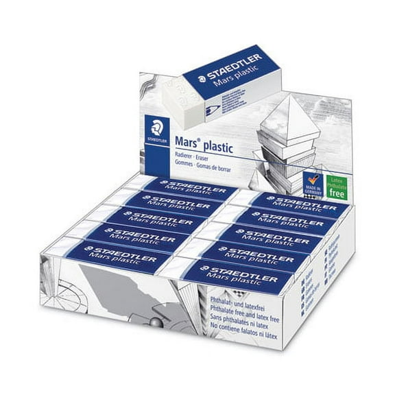 Mars Eraser, For Pencil/ink Marks, Rectangular Block, Large, White, 20/box | Bundle of 10 Boxes