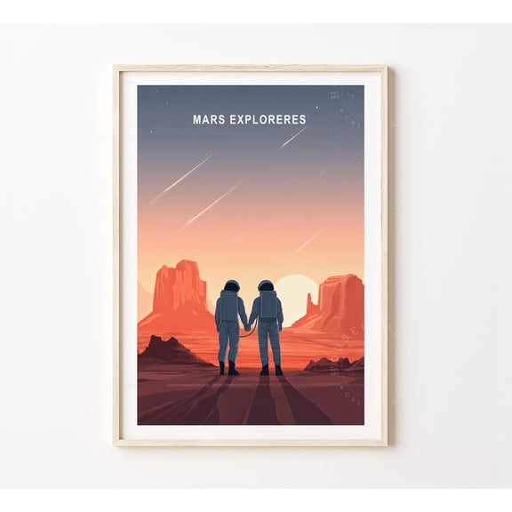 Mars Exploration Future Space Travel Planet Landscape Art Print, Unframed Paper Poster 8x10in