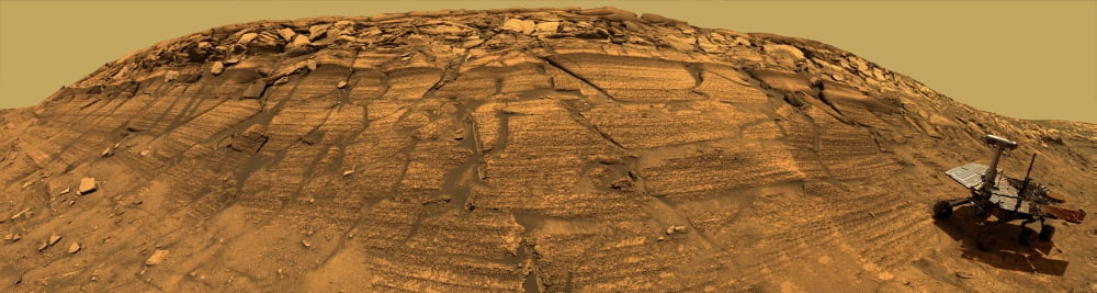 Mars Exploration Rover Opportunity inside Endurance Crater Canvas Art - Stocktrek Images (55 x 15)