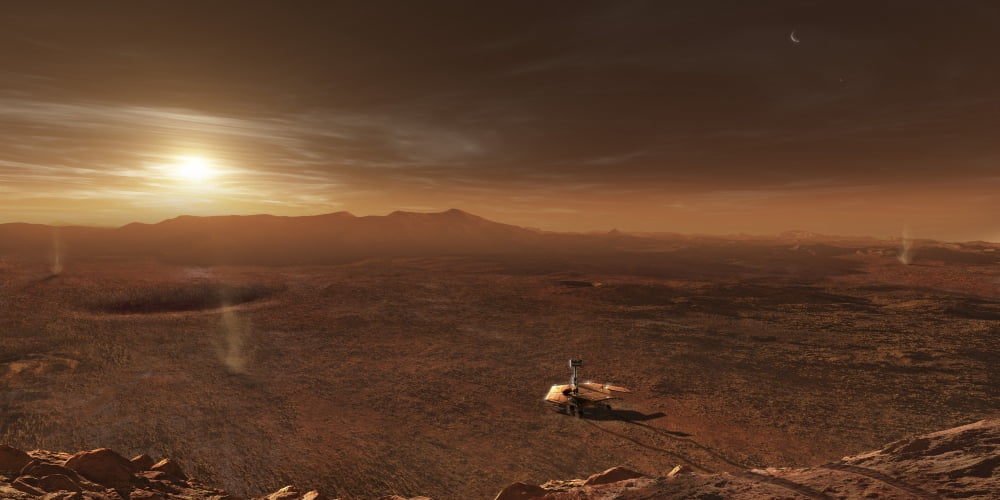 Mars Exploration Rover Spirit in Gusev Crater Canvas Art - Steven HobbsStocktrek Images (40 x 20)