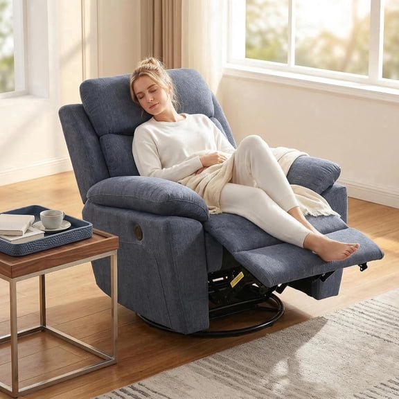 Mars Furniture Fabric Power Lift Recliner Chair for Adult, Glider with USB Charge Port for Living Room,Blue