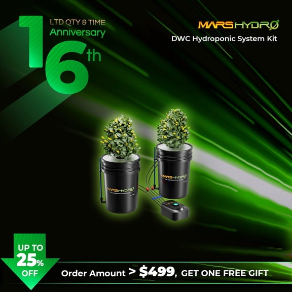 Mars Hydro DWC Hydroponics Grow System 5 Gallon Deep Water Culture with 2 Bucket