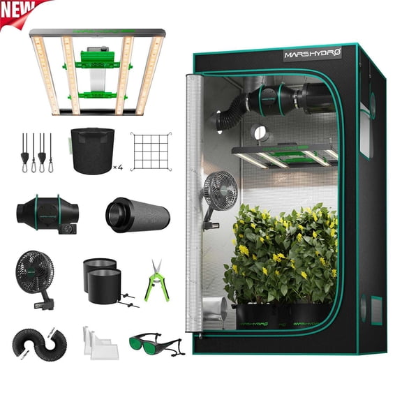 Mars Hydro FC-E3000 Complete Grow Tent Kits | 300W LED Grow Light+100x100x180cm Indoor Tent+4 Ventilation System | 6 Clip-on fan | for 2-4 Plants