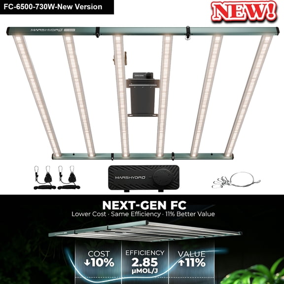 Mars Hydro FC 6500 730W LED Grow Light | 2.9 PPE Full Spectrum with Bridgelux LEDs & OSRAM Red