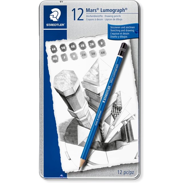 Mars Lumograph Art Drawing Pencils, 12 Pack Graphite Pencils in Metal