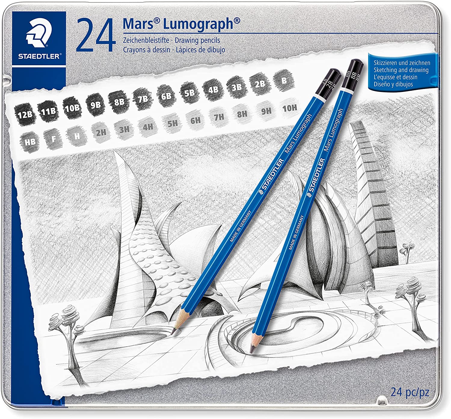 Mars Lumograph Art Drawing Pencils, Graphite Pencils in Metal Case, BreakResistant Bonded Lead