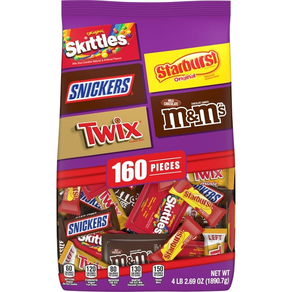 Mars Mixed M&M's, Snickers, Twix, Skittles, Starburst Variety Pack Halloween Candy, 66.69oz/160 Piece Bag
