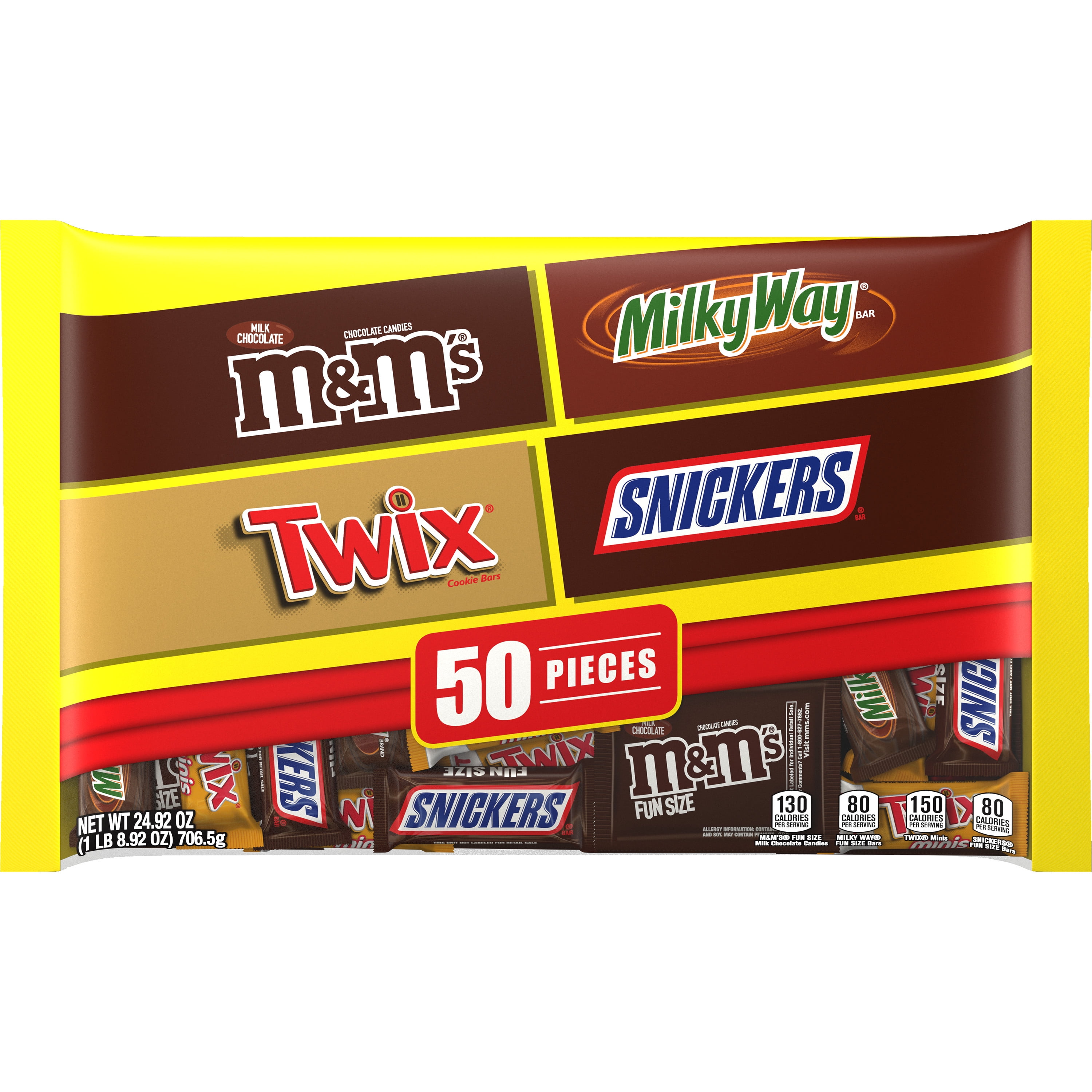 Mars Mixed M&M’s, Snickers, Twix, and Milky Way Chocolate Bulk Halloween Candy Variety Pack - 24.92oz/50ct