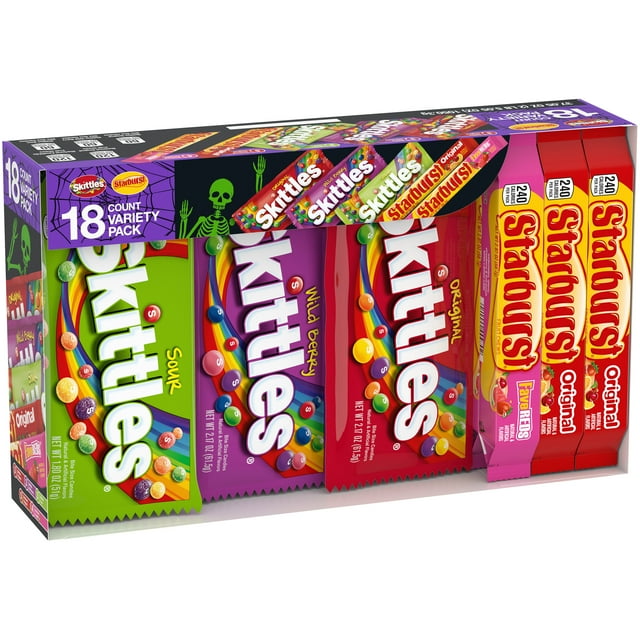 Mars Skittles & Starburst Halloween Candy, Full Bulk Assorted 18 Count
