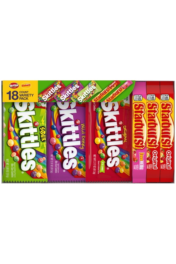 Mars Mixed Skittles & Starburst Variety Pack Chewy Candy Assortment -18 Bars Box