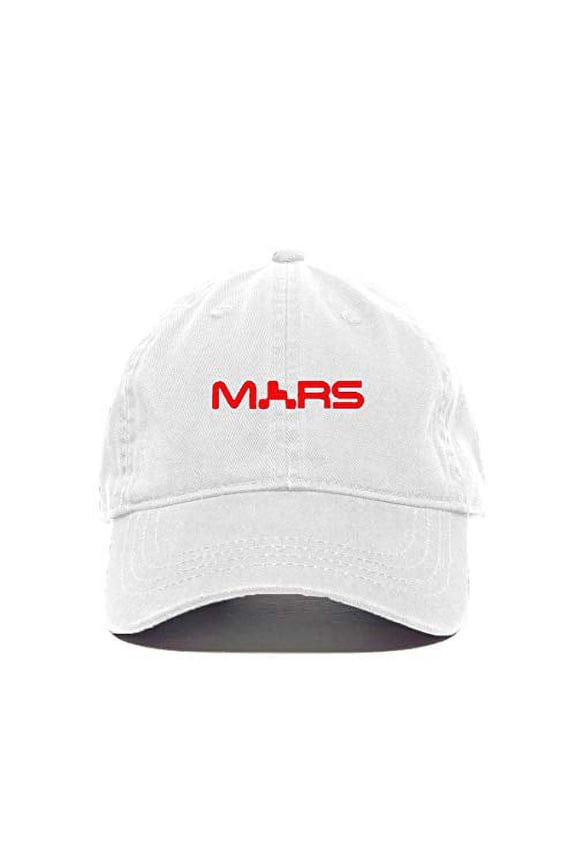Mars NASA Logo Baseball Cap Embroidered Cotton Adjustable Dad Hat White