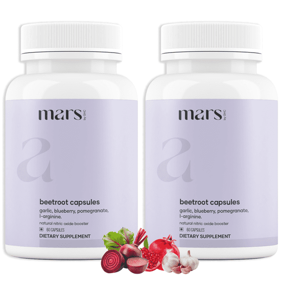 Mars Natural Beetroot Capsules | with Garlic, Blueberry, Pomegranate & L-Arginine | Plant-Based Supplement | Pack of 2
