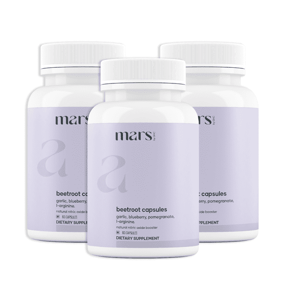 Mars Natural Beetroot Capsules | with Garlic, Blueberry, Pomegranate & L-Arginine | Plant-Based Supplement | Pack of 3