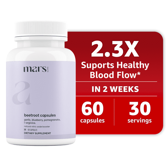 Mars Natural Nitric Oxide Booster Powered by Beetroot, Garlic, Blueberry, Pomegranate, L-Arginine