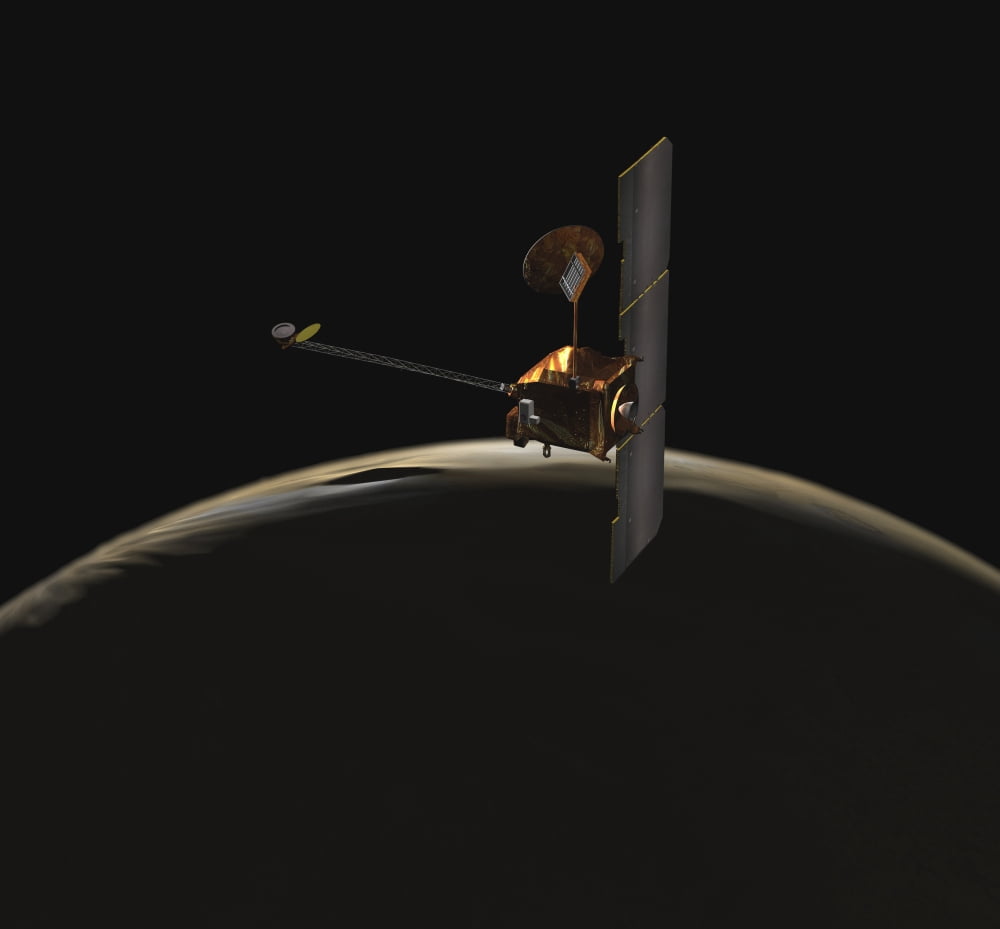 Mars Odyssey spacecraft over martian sunrise Canvas Art - Stocktrek Images (29 x 27)