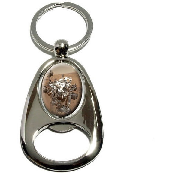 Mars Rover Curiosity, Chrome Plated Metal Spinning Oval Design Bottle Opener Keychain Key Ring