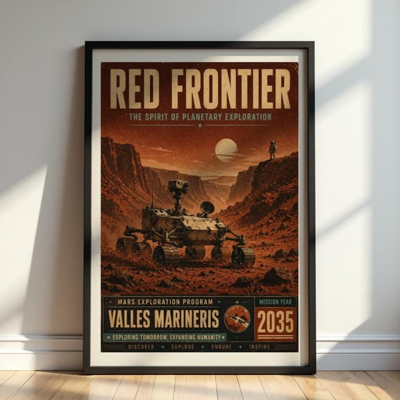 Mars Rover Red Planet Wall Art Retro Space Exploration Print Mars Mission Artwork Sci Fi Astronomy Decor, Unframed Paper Print