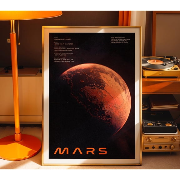 Mars Sci,Fi Print, Retro Wall Art With Scientific Data And Red Planet Visual For Space Decor And Cosmic Exploration 1285 UNFRAMED Poster, 8x12