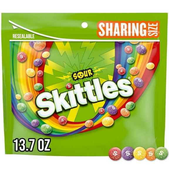 Mars Skittles Chewy Sours Sharing Stand-up Pouch 13.7ozSkittles Sour Candy, Chewy Fruit Candies Share Size Bag - 13.7oz - Pack of 2