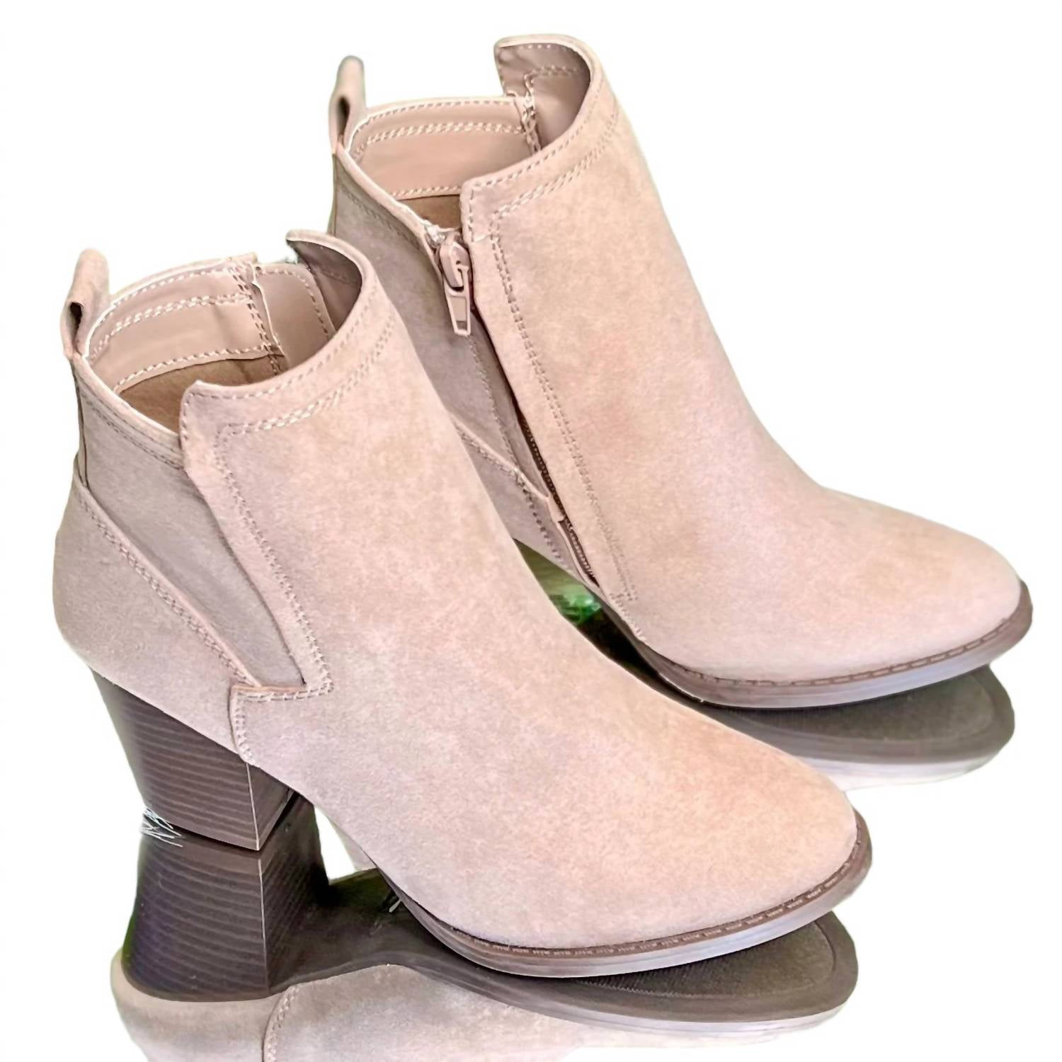 Mars Sky Shoes Suede Stacked Chunky Heel Booties