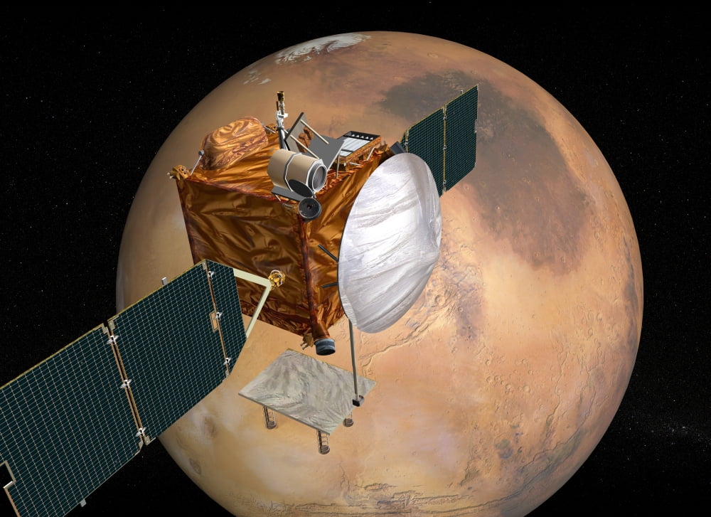 Mars Telecommunications Orbiter in flight around Mars Canvas Art - Stocktrek Images (33 x 24)