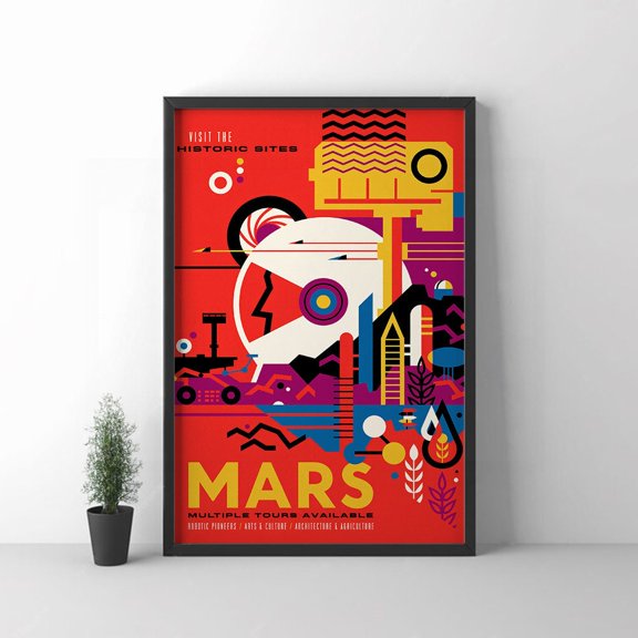 Mars Tourism Vintage Travel Poster, Space Wall Art