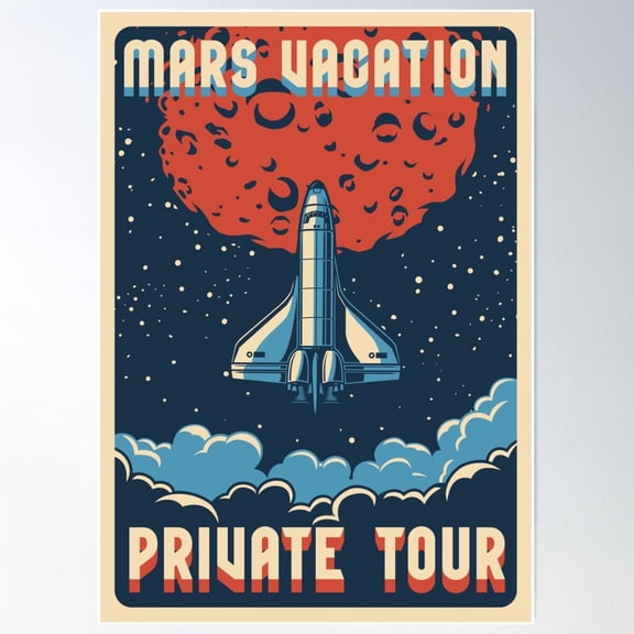 Mars Vacation Private Tour Vintage Space Exploration Poster Wall Art, Modern Wall Decor For Living Room Bedroom, 16x24 UNFRAMED