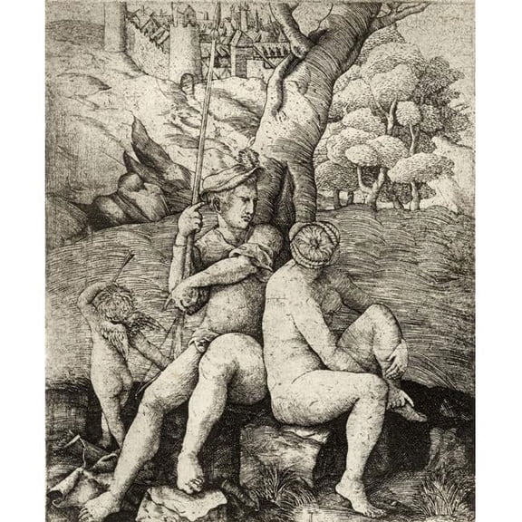 Mars & Venus by The Master L Facsimile From A Catalogue of A Collection of Engravings Etchings & Woodcuts by Richard Poster Print - Large - 26 x 32