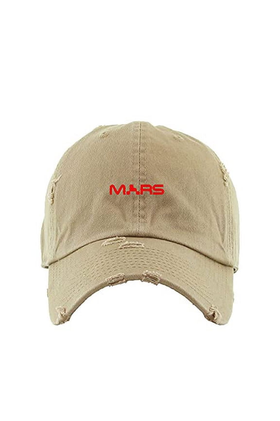 Mars Vintage Baseball Cap Embroidered Cotton Adjustable Distressed Dad Hat Khaki