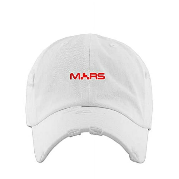 Mars Vintage Baseball Cap Embroidered Cotton Adjustable Distressed Dad Hat White