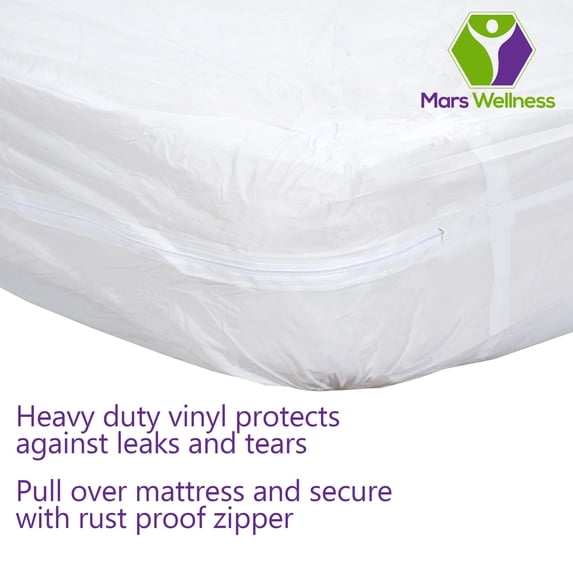 Mars Wellness Waterproof Vinyl Mattress Protector and Cover - Zippered White - 2 Pack - Queen