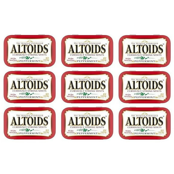 Mars Wrigley Confectionery ALTOIDS Curiously Strong Breath Mints, Individual Packs, 1.76-Ounce Tins - Cinnamon Peppermint Spearmint Wintergreen Great (Peppermint 1.76 Ounce, 9), Multicolor