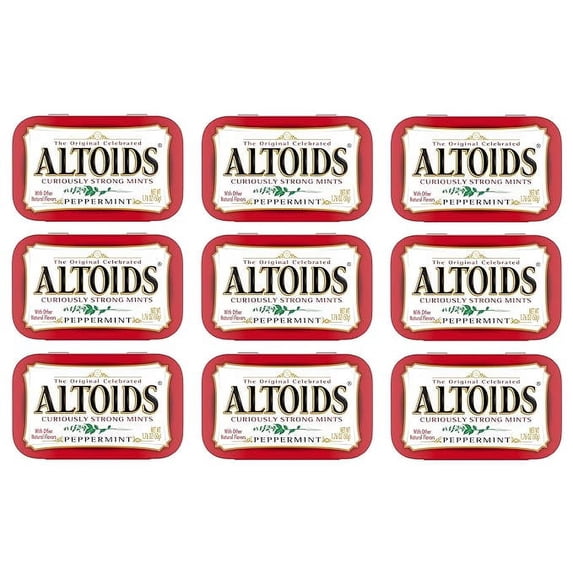 Mars Wrigley Confectionery ALTOIDS Curiously Strong Breath Mints, Individual Packs, 1.76-Ounce Tins - Cinnamon Peppermint Spearmint Wintergreen Great (Peppermint 1.76 Ounce, 9), Multicolor