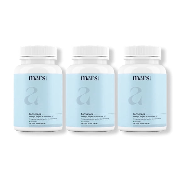 Mars by GHC Lion’s Mane Capsules with Moringa, Tongkat Ali & Cod Liver Oil, Mushroom Supplement for Focus, Memory & Brain Health Support