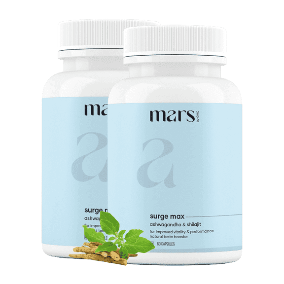 Mars by GHC Surge Max - Natural Ashwagandha Caps: Powered with Shilajit & Safed Musli | Help Maintain Overall Health | 120N | Pack Of 2