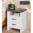 thumbnail image 1 of Marsail Farmhouse Nightstand with Charging Station, Bedside Table with 2 Drawers Storage and Open Shelf, Bedside Cabinet for Bedroom, Rustic Side Table, Two-Tone Finish, 1 of 13