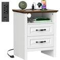 thumbnail image 1 of Marsail Nightstand with Charging Station, Farmhouse Bedside Table with 2 Drawers and Open Shelf, Bedside Storage Cabinet for Bedroom, Rustic End Side Table, Wood White, 1 of 14