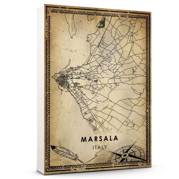 Marsala Vintage Map Prints Canvas, Italy Map Art Canvas, Canvas, Marsala Map City style vintage Canvas , Canvas Wall Art, Street Map Artwork Canvas