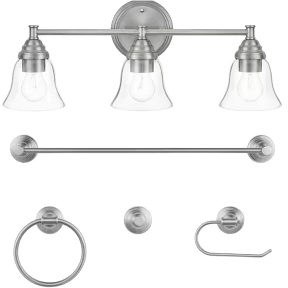 Marsden 23.5 in. 3-Light Brushed Nickel Transitional Vanity with Bathroom Hardware Kit
