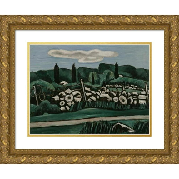 Marsden Hartley 14x12 Gold Ornate Wood Frame and Double Matted Museum Art Print Titled - The Last Stone Walls, Dogtown (ca. 1936-37)