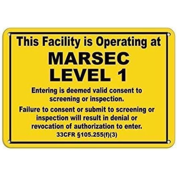 Marsec Level Maritime Warning Sign - Vintage Metal Wall Decor for Home Farm Bar & Coffee Shop Durable Rust Free Metal Weatherproof & Protected Nautical Themed Alert Decorative 8X12 Inch