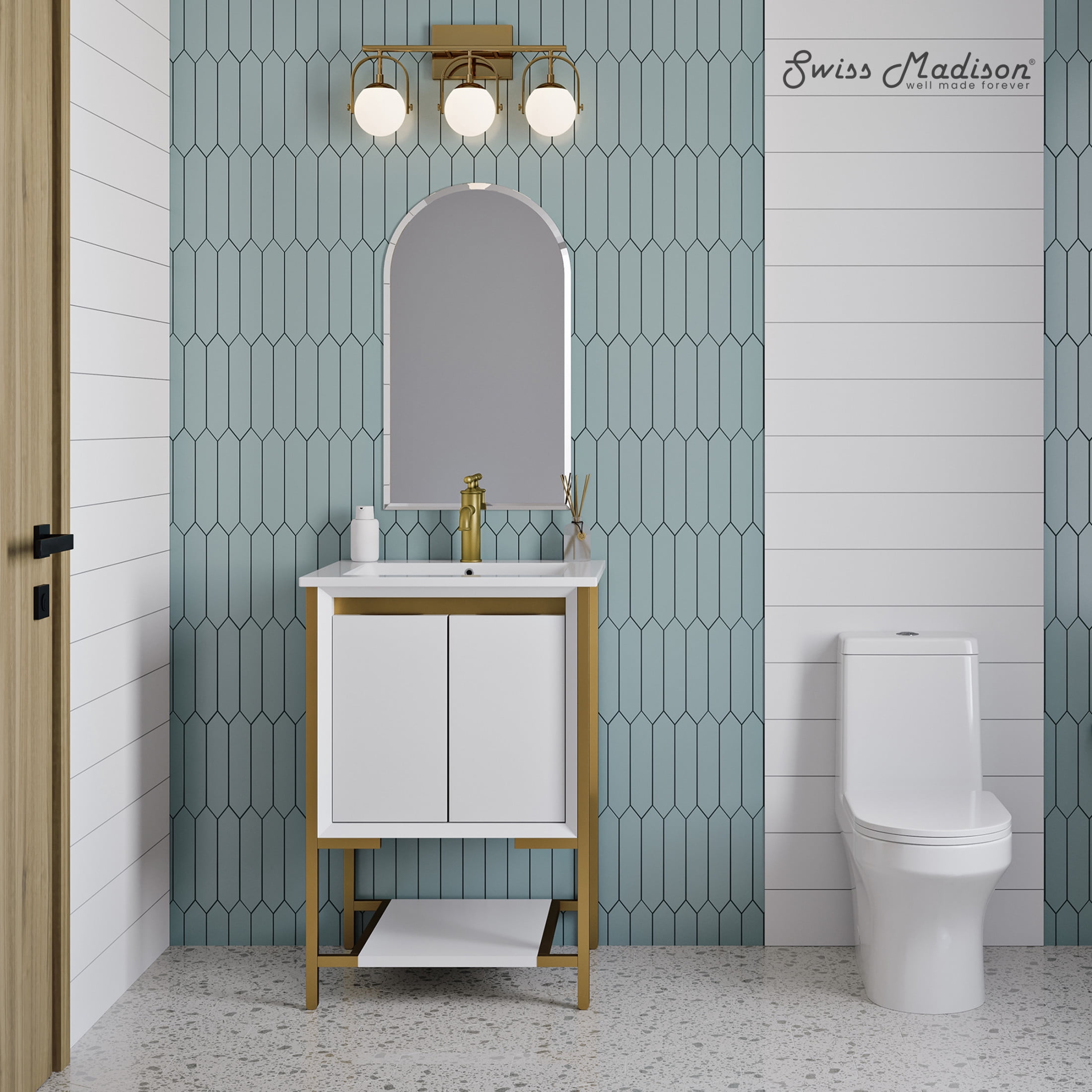 Marseille 24" Bathroom Vanity in White and Brushed Gold
