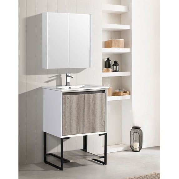 Marseille 24 Single, Two Doors, Open Shelf Bathroom Vanity