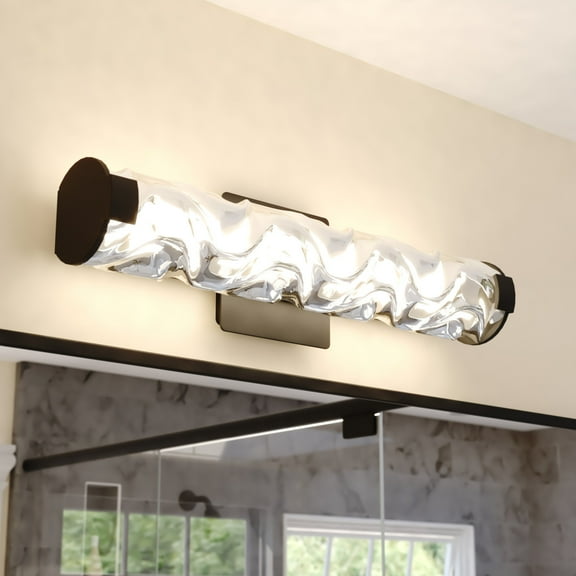 Marseille 24 in. Integrated LED Matte Black Bath Bar Bathroom Vanity Wall Light Fixture Clear Glass