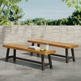 thumbnail image 1 of Marseille Acacia Wood Outdoor Benches, Set of 2, Sandblasted Brown and Rustic Metal, 1 of 8