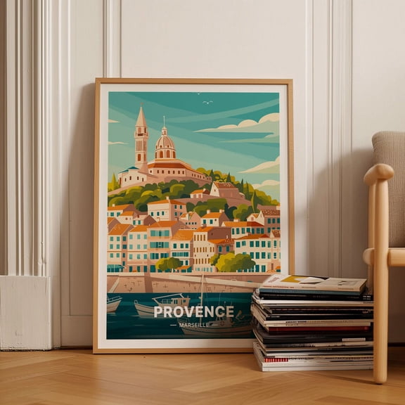 Marseille Cityscape French Riviera Travel Art, Unframed Paper Poster 8x10in